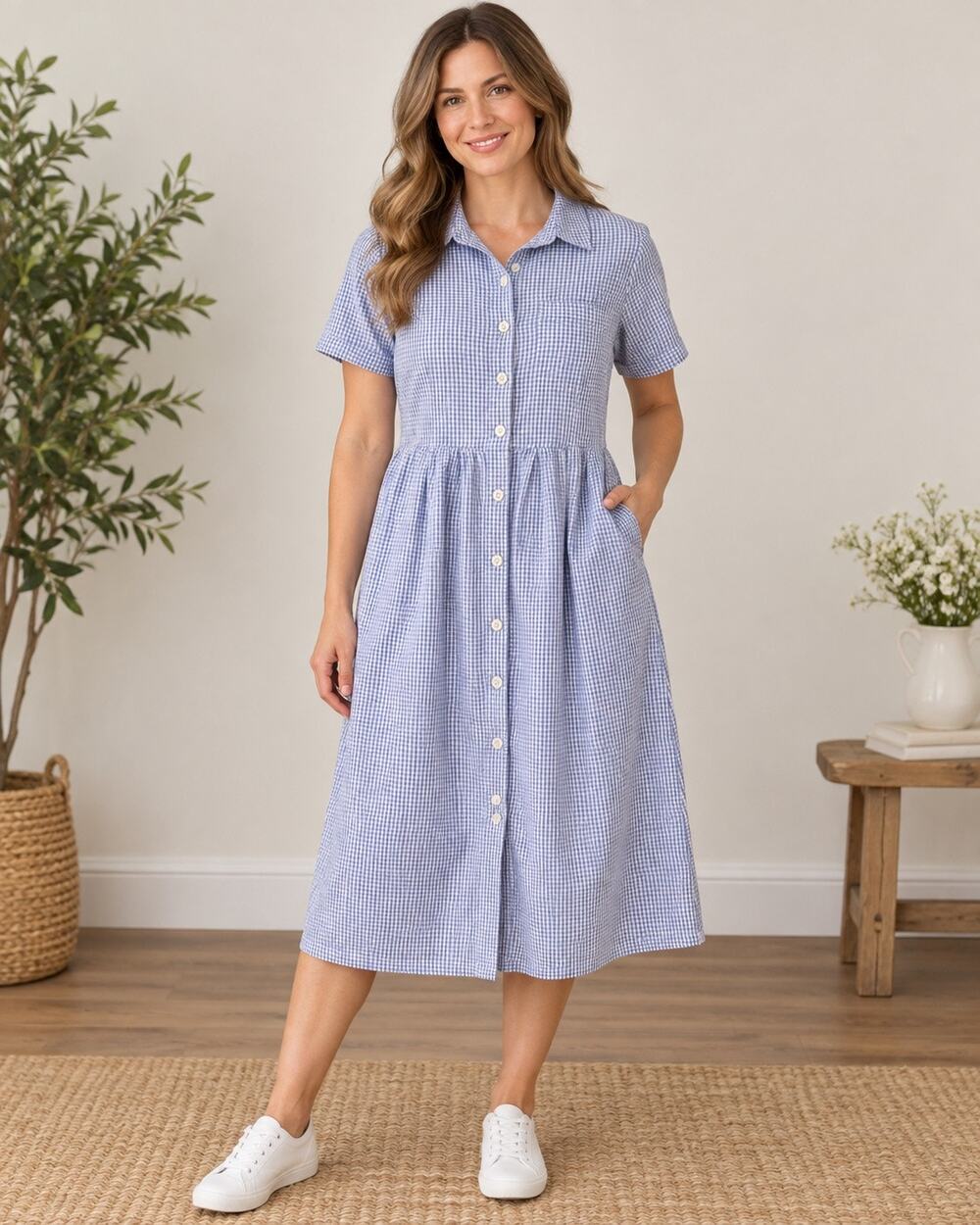 Vintage 90s J.G. Hook Blue Gingham Cotton Shirt Dress Size 12